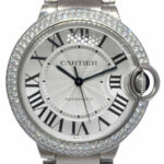 Cartier Ballon Bleu 36mm 18k White Gold Diamond Auto Watch +Box WE96006Z3 3004
