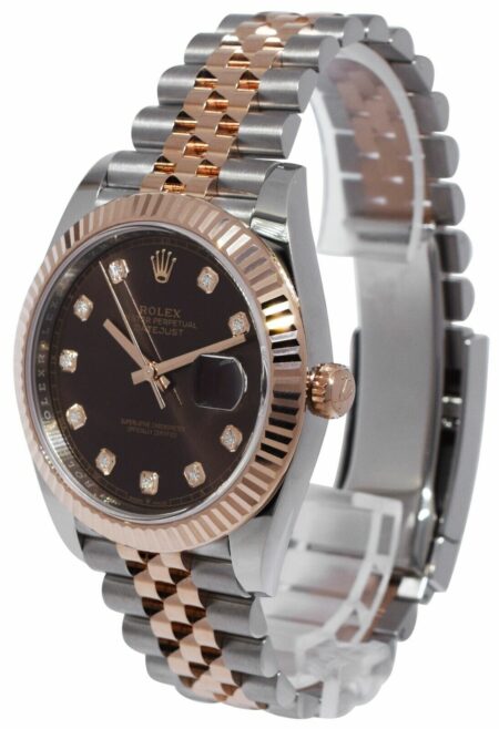 NOS Rolex Datejust 41 18k Rose Gold/Steel Chocolate Diamond Watch B/P '21 126331