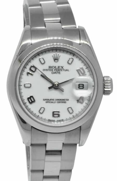 Rolex Date Stainless Steel White Arabic/Index Dial Ladies 26mm Watch B/P K 79240
