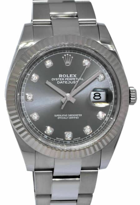 Rolex Datejust II Steel/18k WG Rhodium Diamond Dial 41mm Watch Scrambled 116334