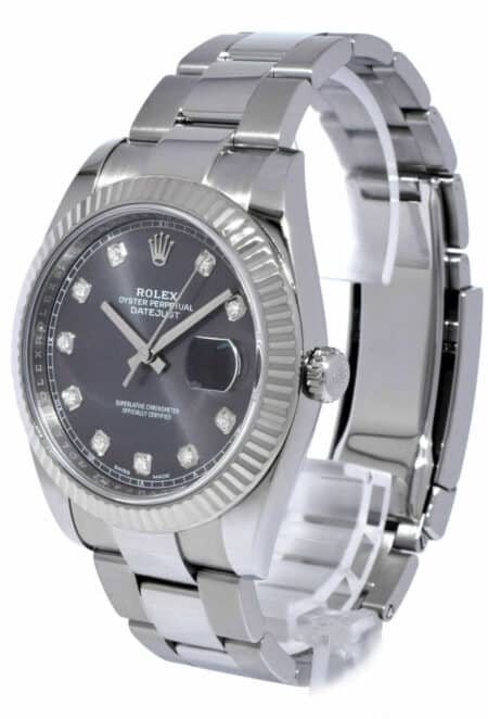 Rolex Datejust II Steel/18k WG Rhodium Diamond Dial 41mm Watch Scrambled 116334