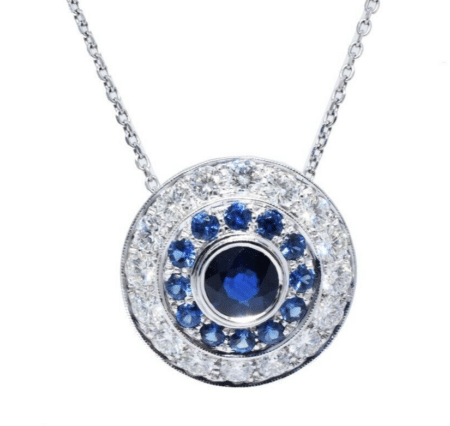 Ladies 14K White Gold Blue Sapphire and Diamond Halo 18'' Necklace 3.50 ct