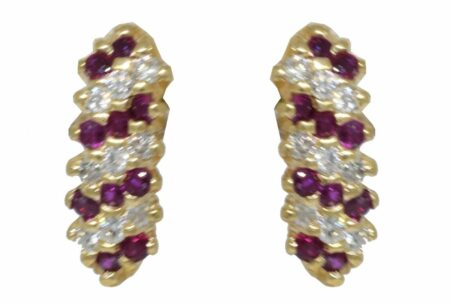 Ladies 14K Yellow Gold Ruby & Diamond Candy Cane Earrings 1.00ct