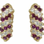 Ladies 14K Yellow Gold Ruby & Diamond Candy Cane Earrings 1.00ct