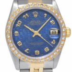 Rolex Datejust 18k YG/Steel Blue Jubilee Arabic Dial/ Dia Bezel 31mm Watch 68273