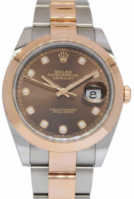 Rolex Datejust 41 Dial 18k Rose Gold/Steel Chocolate Diamond Watch BP '23 126301