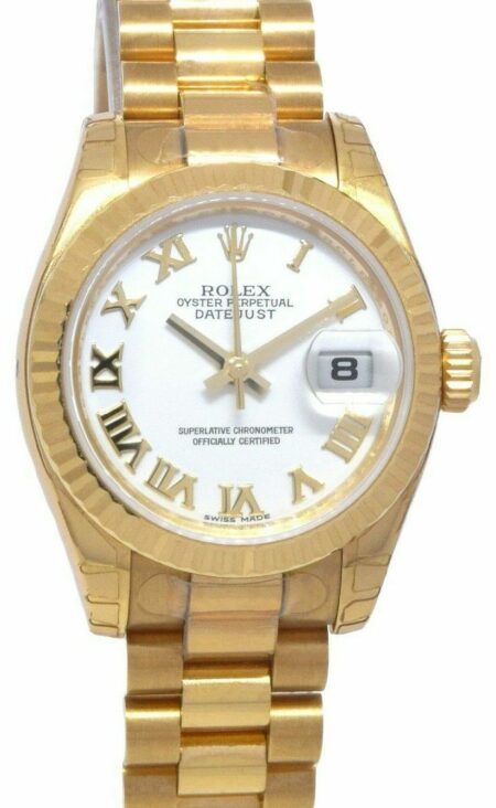 Rolex Datejust President 18k YG White Roman Ladies 26mm Watch M 179178