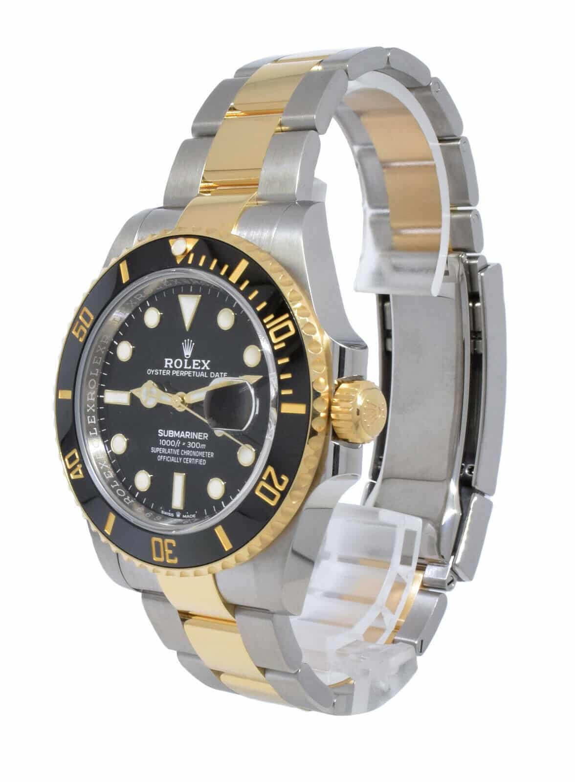 NOS Rolex Submariner Date 18k Gold Steel Ceramic Black 41mm Watch B/P '21 126613