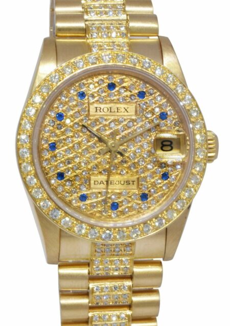 Rolex Datejust President 18k YG Pave Diamond & Sapphire Dial 31mm Watch 68278
