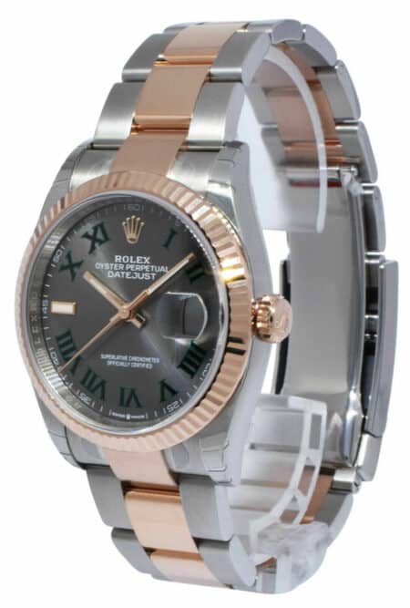 NOS Rolex Datejust 36 18k RG/Steel Wimbledon Gray Dial Watch '21 B/P 126231