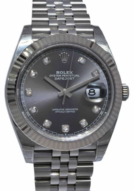 NOS Rolex Datejust 41 Steel 18k WG Rhodium Diamond Dial Watch B/P '21 126334