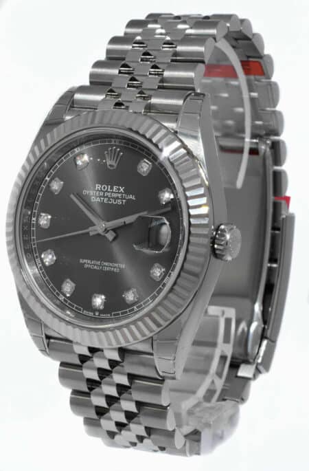 NOS Rolex Datejust 41 Steel 18k WG Rhodium Diamond Dial Watch B/P '21 126334