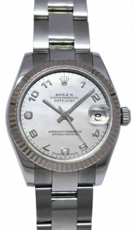 Rolex Datejust SS & 18k WG Bezel MOP Diamond Dial Ladies 31mm Watch B/P 178274