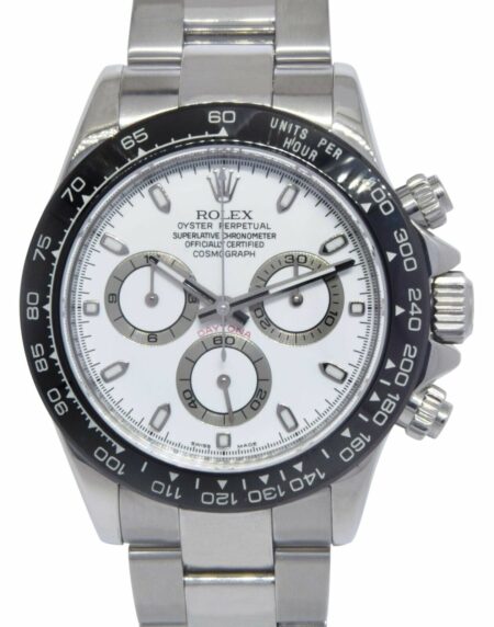 Rolex Daytona Chronograph Steel White Dial Black Ceramic Bezel Mens Watch 116520