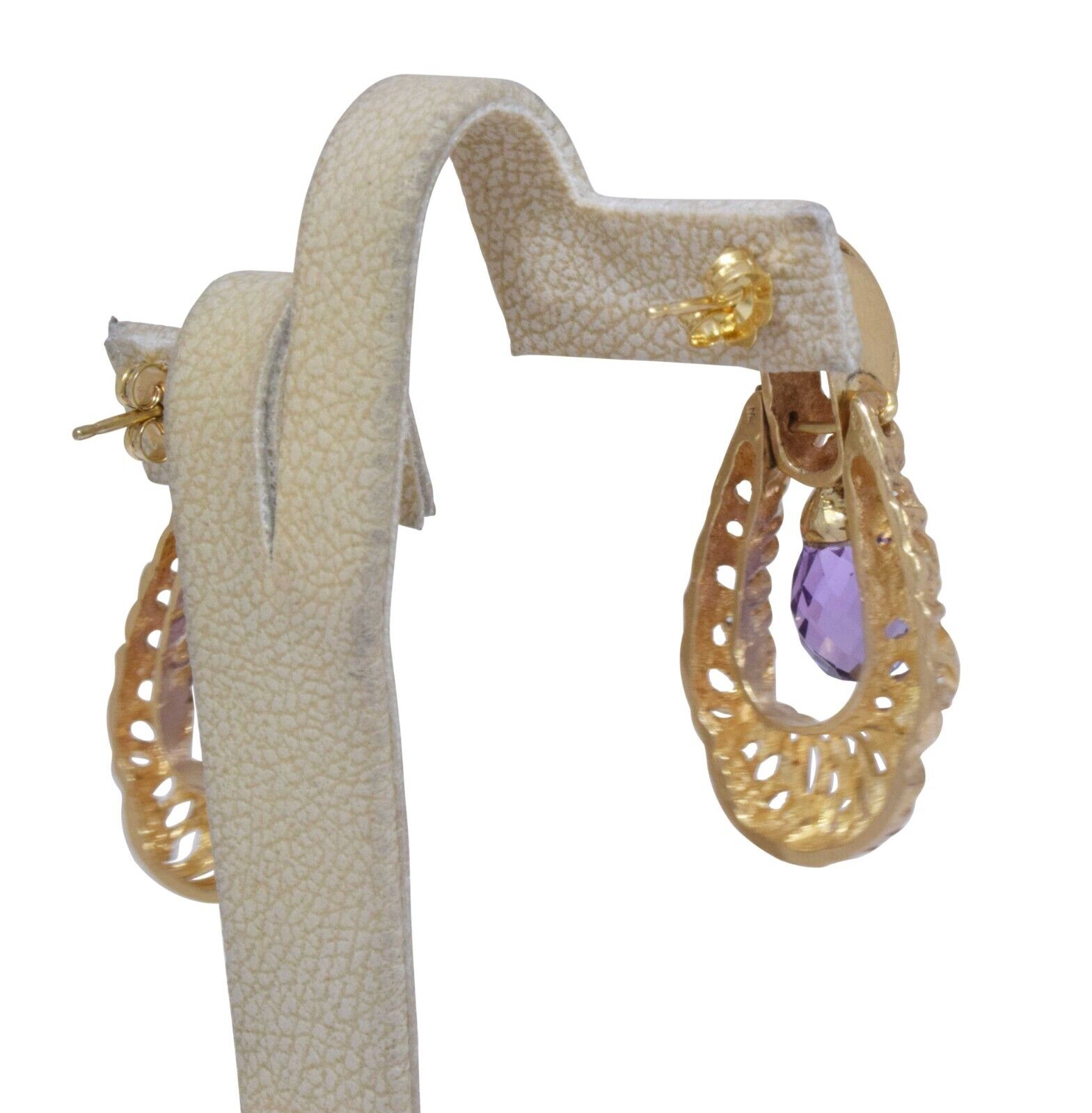 Amethyst Briolette Door Knocker Earrings in 14k Yellow Gold