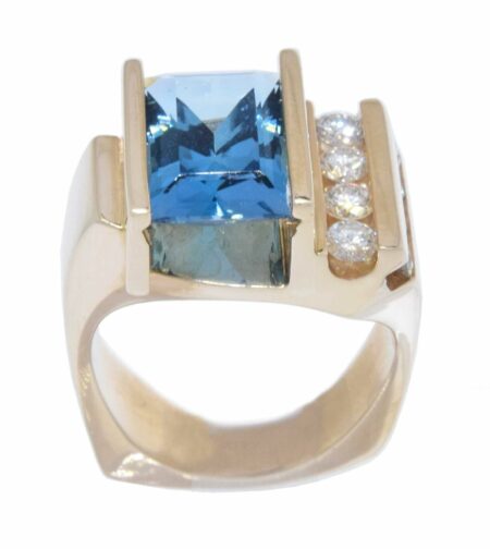 Ladies London Blue Topaz & Diamond Ring in 14k Yellow Gold Size 9