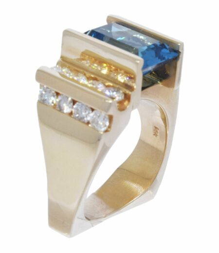 Ladies London Blue Topaz & Diamond Ring in 14k Yellow Gold Size 9