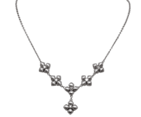 Marlene Stowe Flower Motif 18k White Gold Diamond Necklace Chain 16"