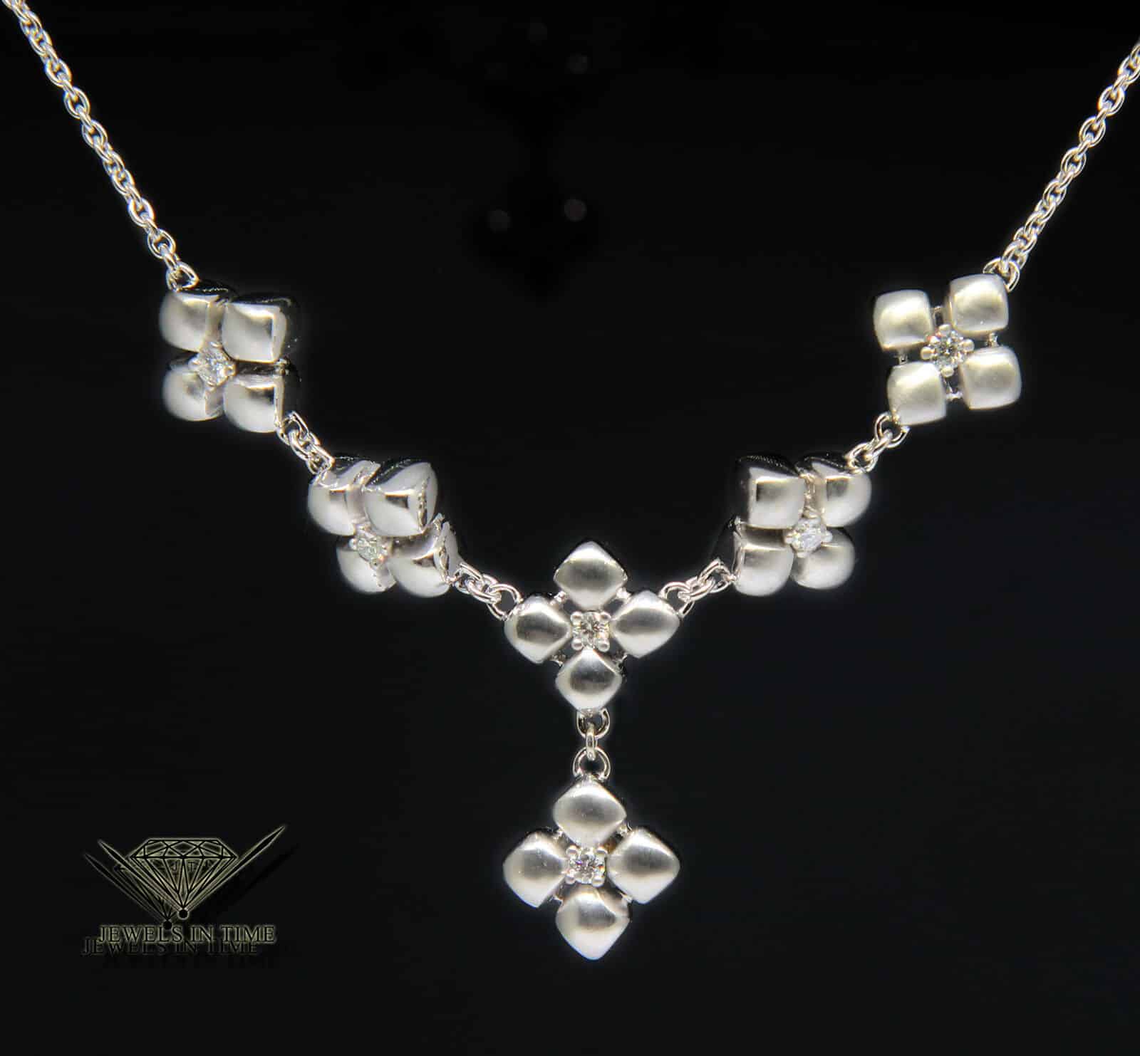 Marlene Stowe Flower Motif 18k White Gold Diamond Necklace Chain 16