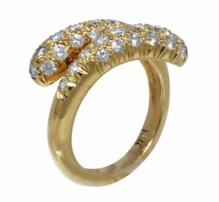 0.65ct Pave Diamond Bypass 18k Yellow Gold Ladies Ring Size 3.5