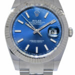 NOS Rolex Datejust 41 Steel & 18k White Gold Bezel Blue Dial Watch BP '21 126334
