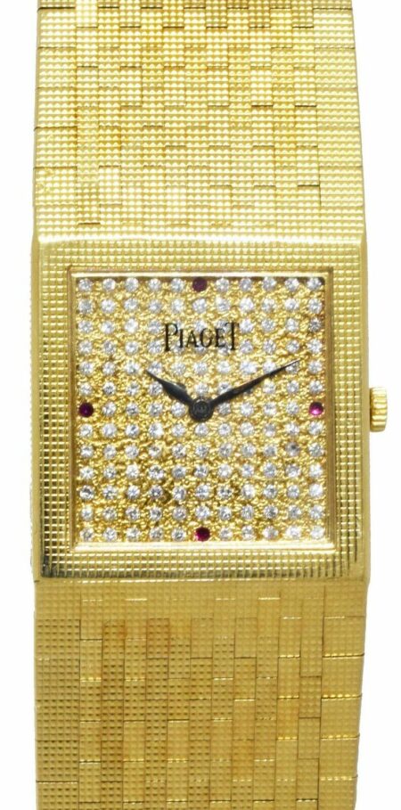 Piaget 18k Yellow Gold Pave Diamond Ruby Dial Mens Manual Watch 9131 C4