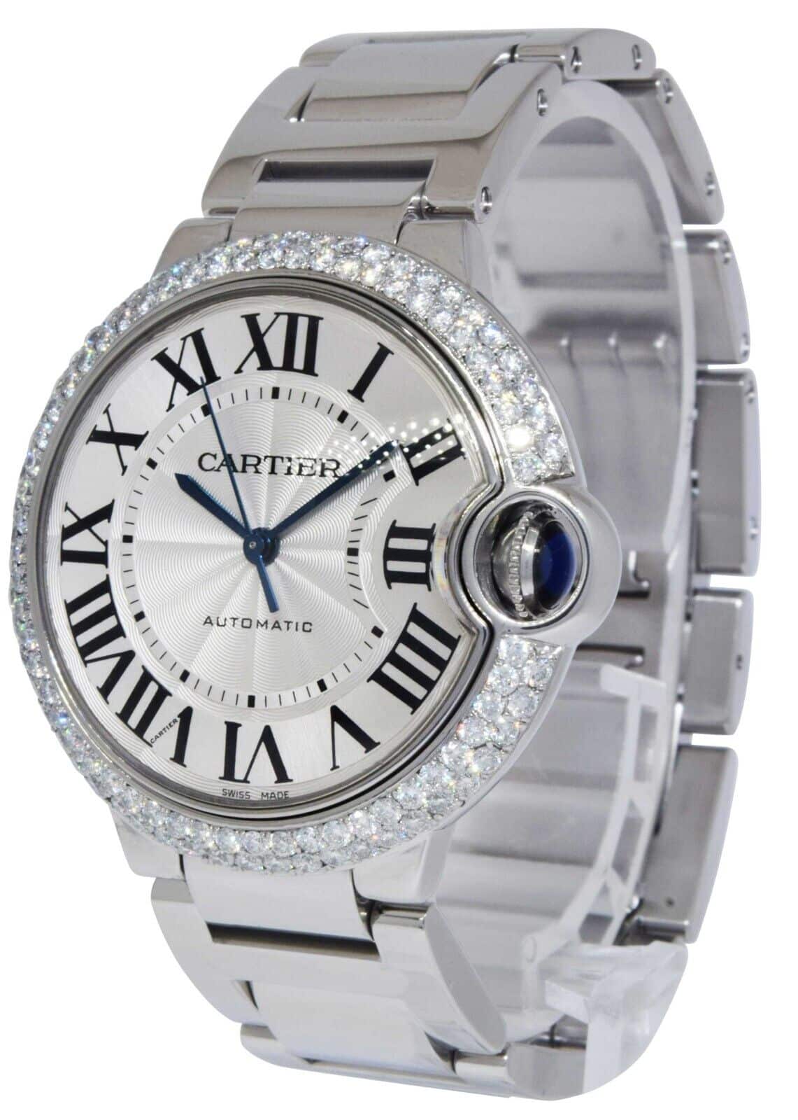 Cartier Ballon Bleu Steel & Diamond Silver Dial Ladies 36mm Automatic Watch 3284