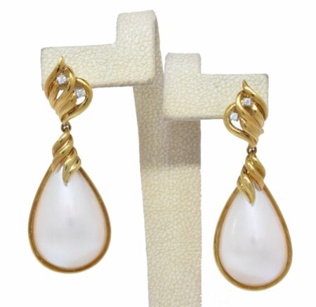 Mabe Pearl & Diamond 18k Yellow Gold Pear Shape Dangle Earrings