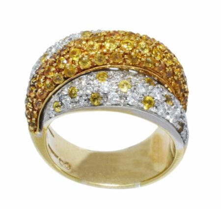Avakian Diamond & Yellow Sapphire 18k Gold Ladies Triple Ring Size 7