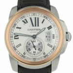 Cartier Calibre Steel & 18k Rose Gold Silver Dial 42mm Watch W7100039 3299