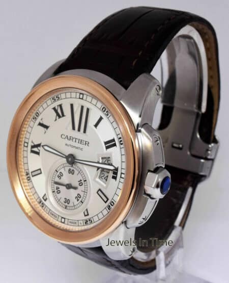 Cartier Calibre Steel & 18k Rose Gold Silver Dial 42mm Watch W7100039 3299