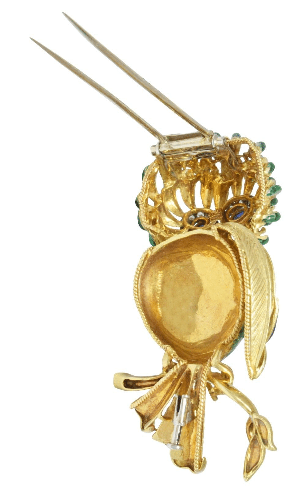 Diamond & Sapphire Large Enamel Bird Brooch in 18K Yellow Gold