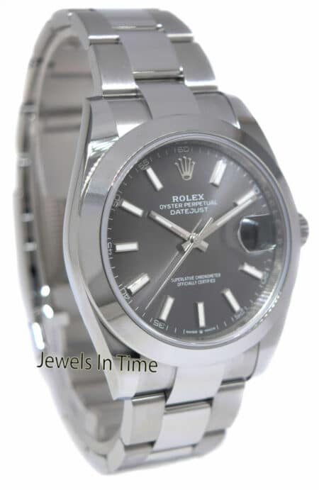 NOS Rolex Datejust 41 SS Rhodium Index Dial Oyster Mens Watch B/P '21 126300