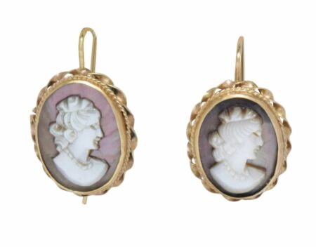 Cameo Mother of Pearl Earrings 14k Yellow Gold