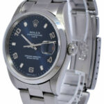 Rolex Date Stainless Steel Blue Dial Oyster Bracelet Mens 34mm Watch  F 15200