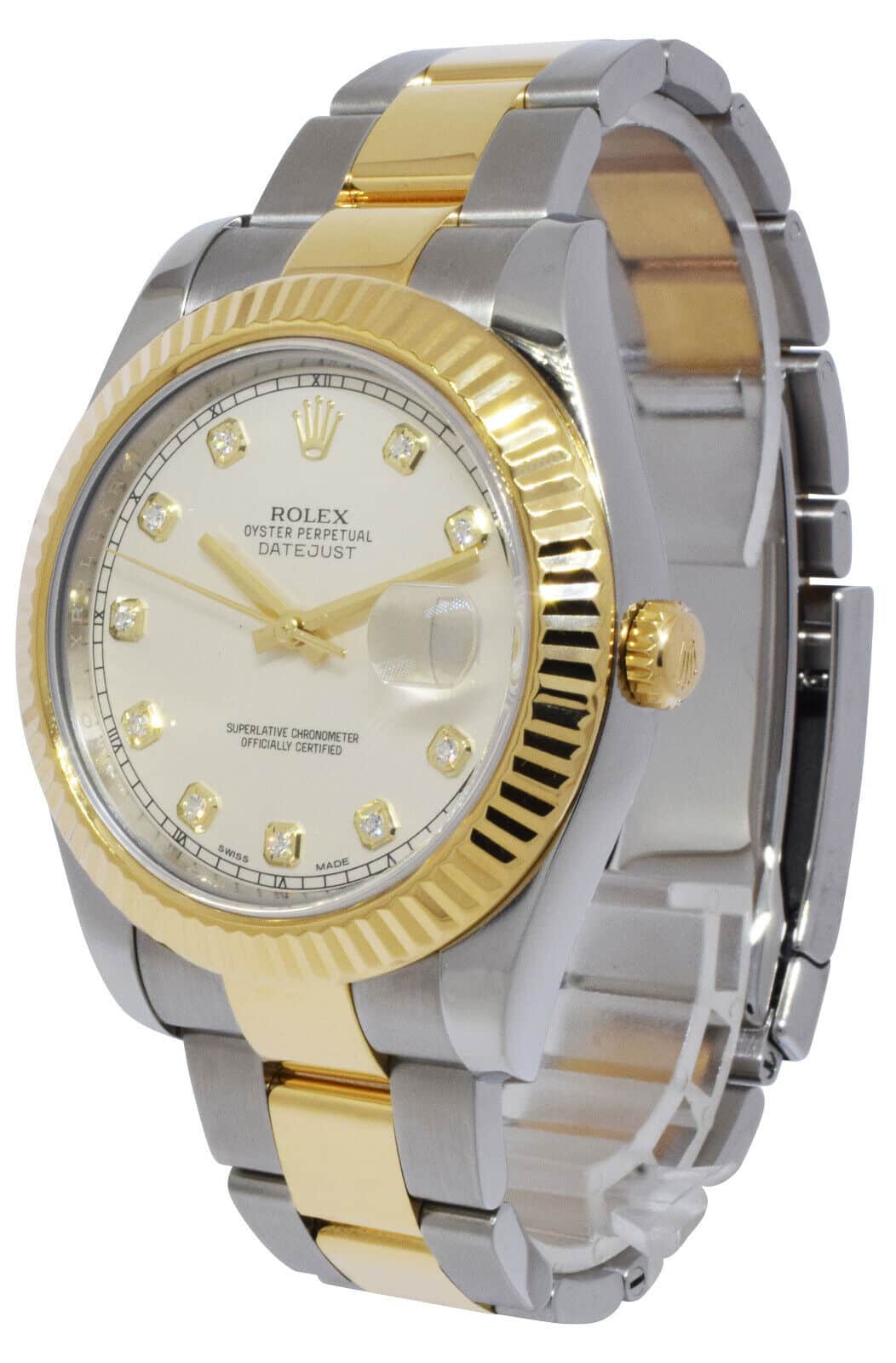 Rolex Datejust II Yellow Gold/Steel Ivory Diamond Mens 41mm Watch B/P '16 116333
