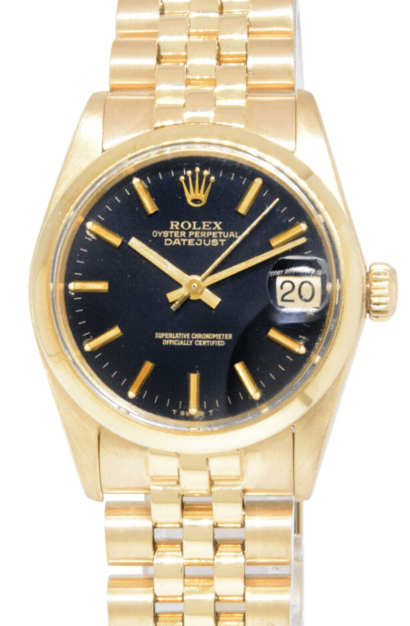 Rolex Datejust 18k Yellow Gold Black Dial Jubilee Bracelet 31mm Watch 6827