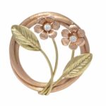 14k Rose & Green Gold & Diamond Floral Pin