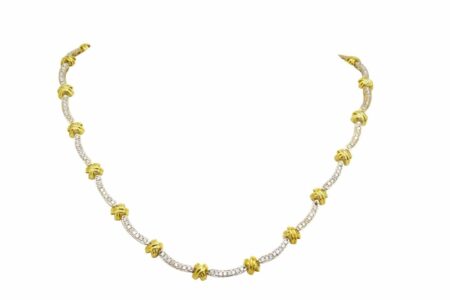 Ladies 18K Yellow Gold & White Gold Necklace w/ 3.52 ct Pave Diamonds 18 in
