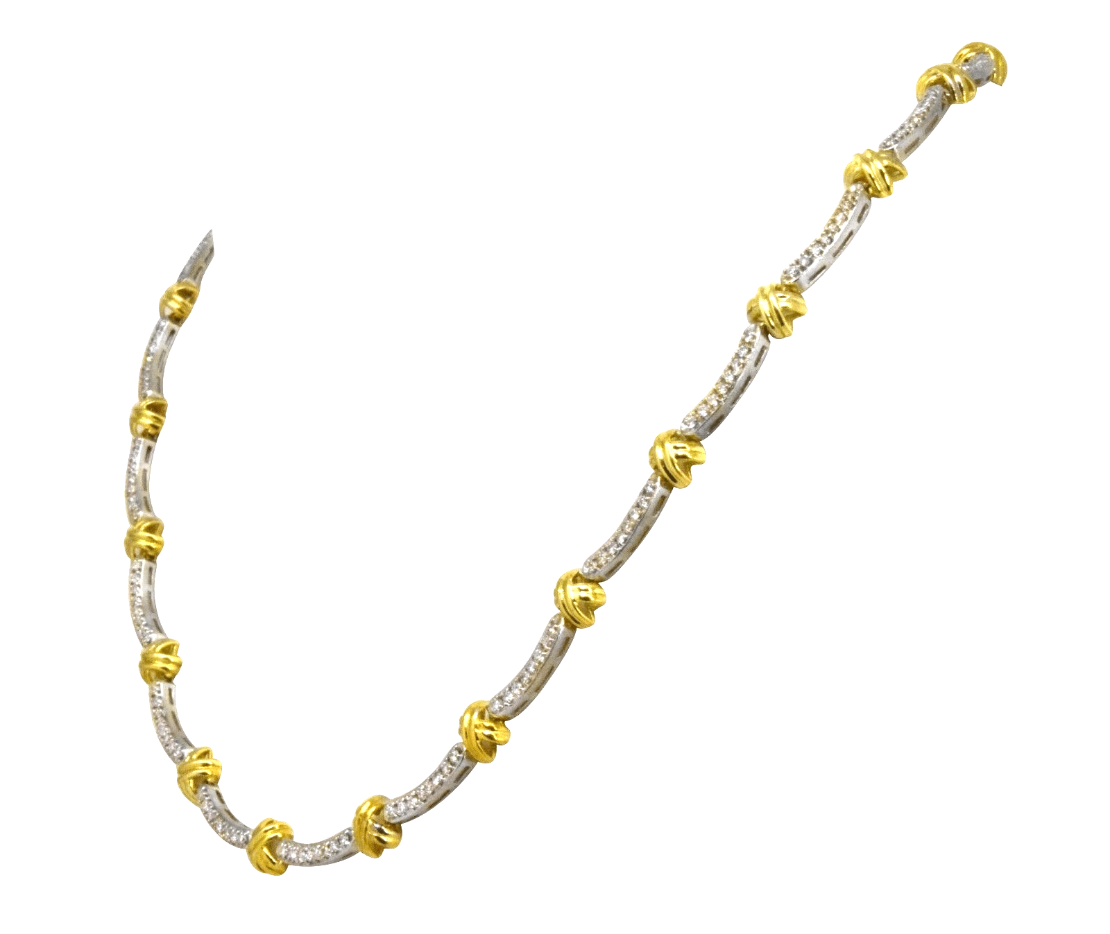 Ladies 18K Yellow Gold & White Gold Necklace w/ 3.52 ct Pave Diamonds 18 in