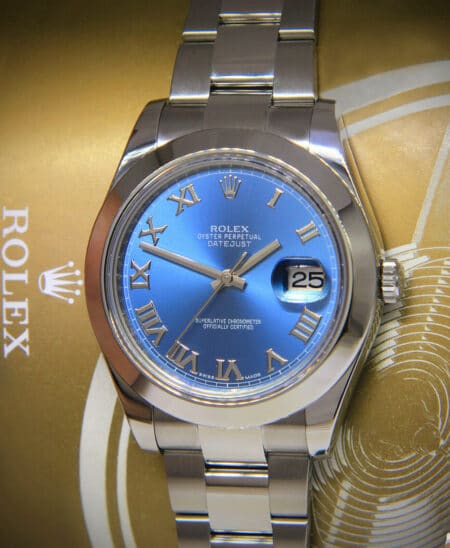 Rolex Datejust II Steel Blue Roman Dial Mens 41mm Watch B/P '14 116300
