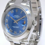Rolex Datejust II Steel Blue Roman Dial Mens 41mm Watch B/P '14 116300