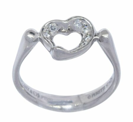 Tiffany & Co. Elsa Peretti Open Heart Diamond & Platinum Ladies Ring Size 5