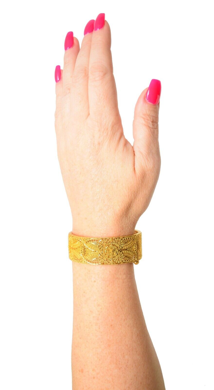 22k Yellow Gold Flower Design 22.5mm Wide Kada Screw Bangle Bracelet