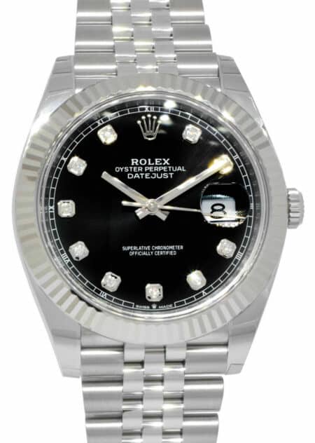 NOS Rolex Datejust 41 Steel & 18k Gold Black Diamond Dial Watch B/P '21 126334
