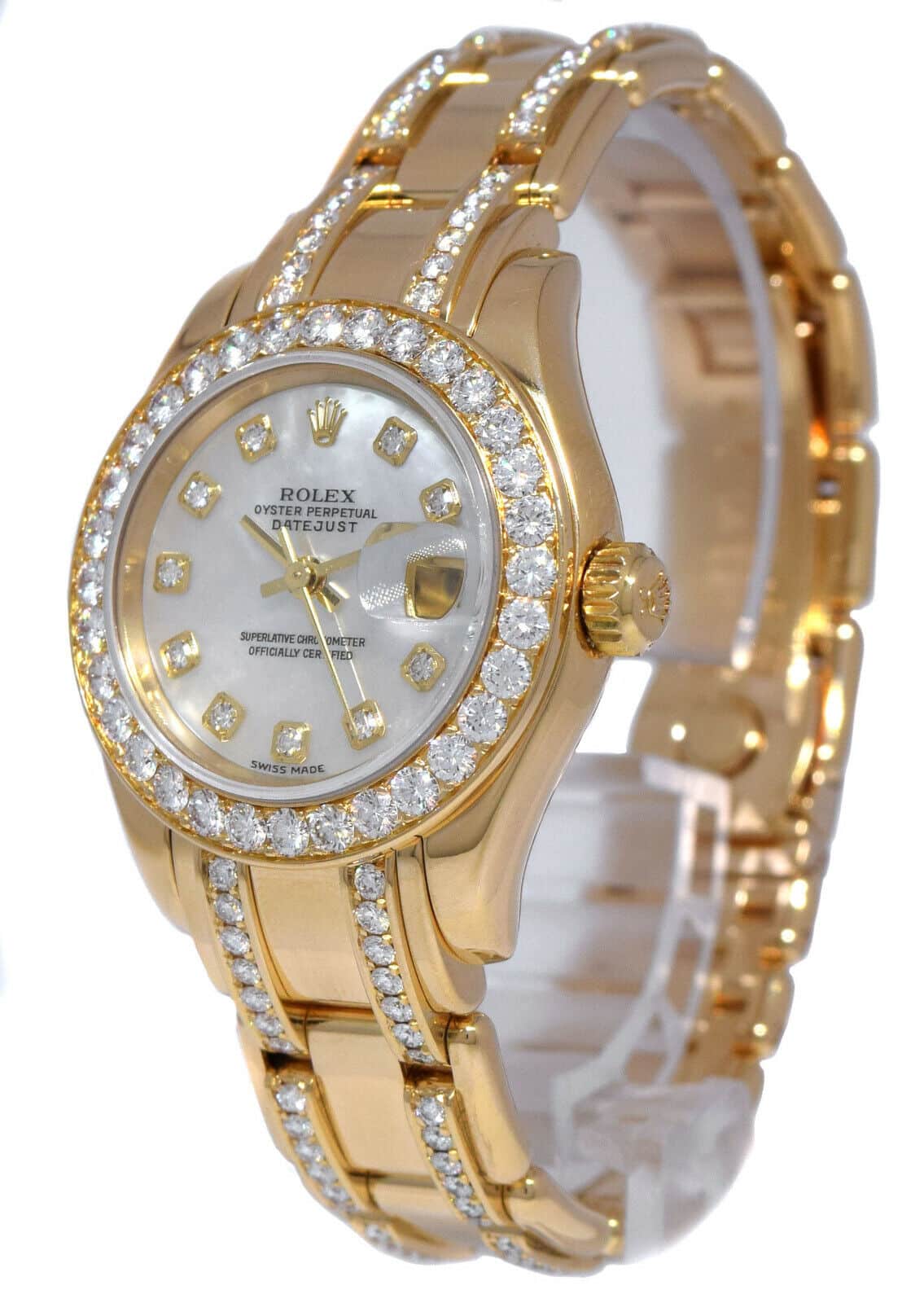 Rolex Datejust Pearlmaster 18k Yellow Gold Diamond MOP Ladies 29mm Watch 80298