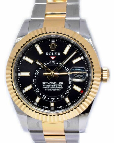 Rolex NEW Sky-Dweller Black Dial 18k Gold & Steel 42mm Watch B/P '21 326933