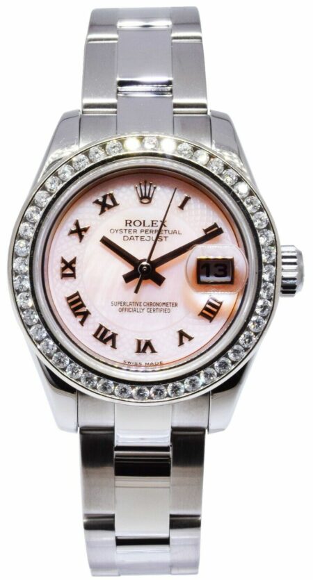 Rolex Datejust Steel & 18k Gold PINK MOP Dial/ Diamond Bezel Ladies Watch 179174