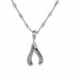 Wishbone Pendant & Chain 18k White Gold & Diamonds Ladies Necklace
