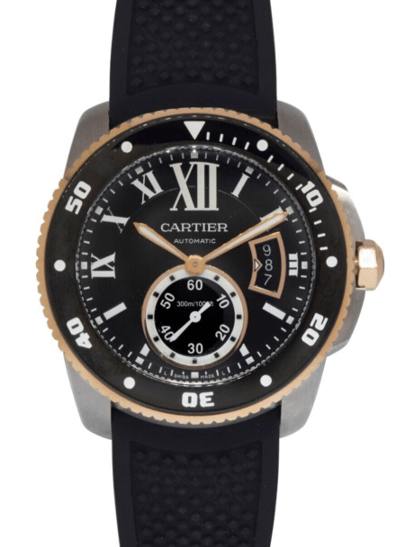 Cartier Calibre Diver 18k Rose Gold/Steel Black 42mm Watch B/B W7100055 3729